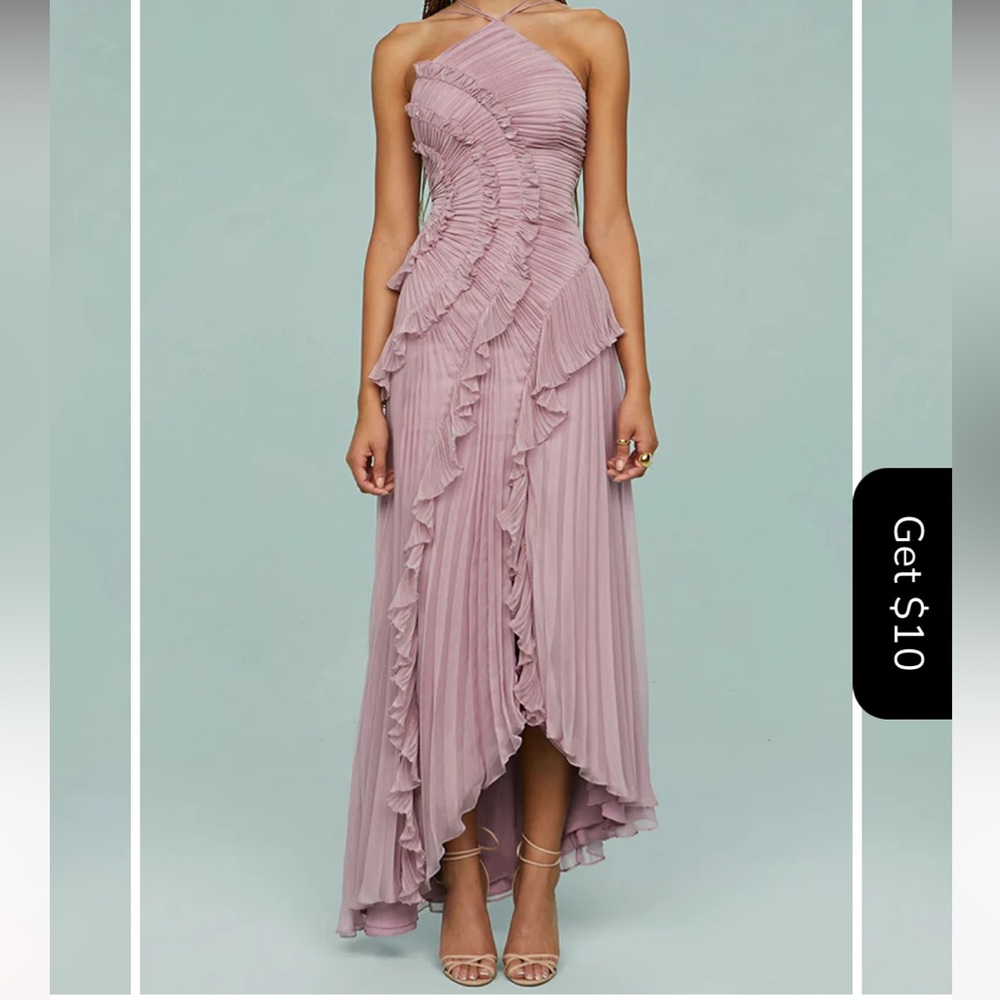Strapless Ruffled Pleated Maxi Dress - Dusty Rose
